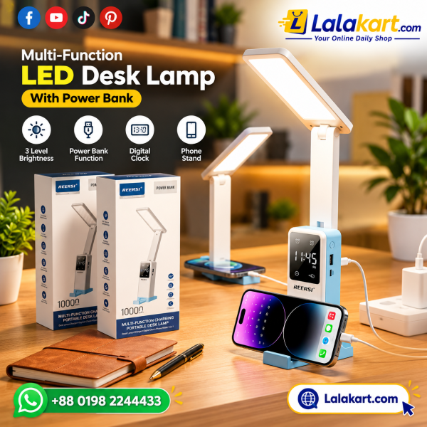 RECRSI 3-in-1 LED Desk Lamp with Power Bank and Phone Stand